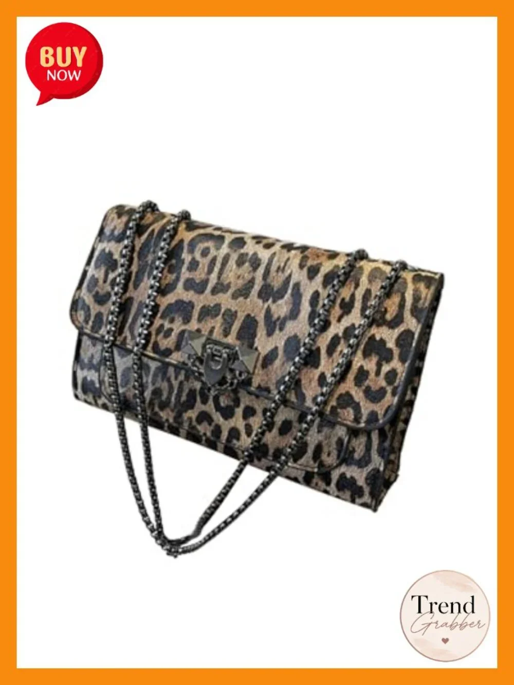 Leopard Print Chain Shoulder Bag PU Leather Square Handbag Evening Purse